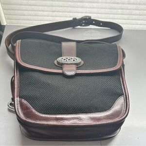 Vintage Brighton Black and Brown Leather Crossbody Bag with Adjustable Strap